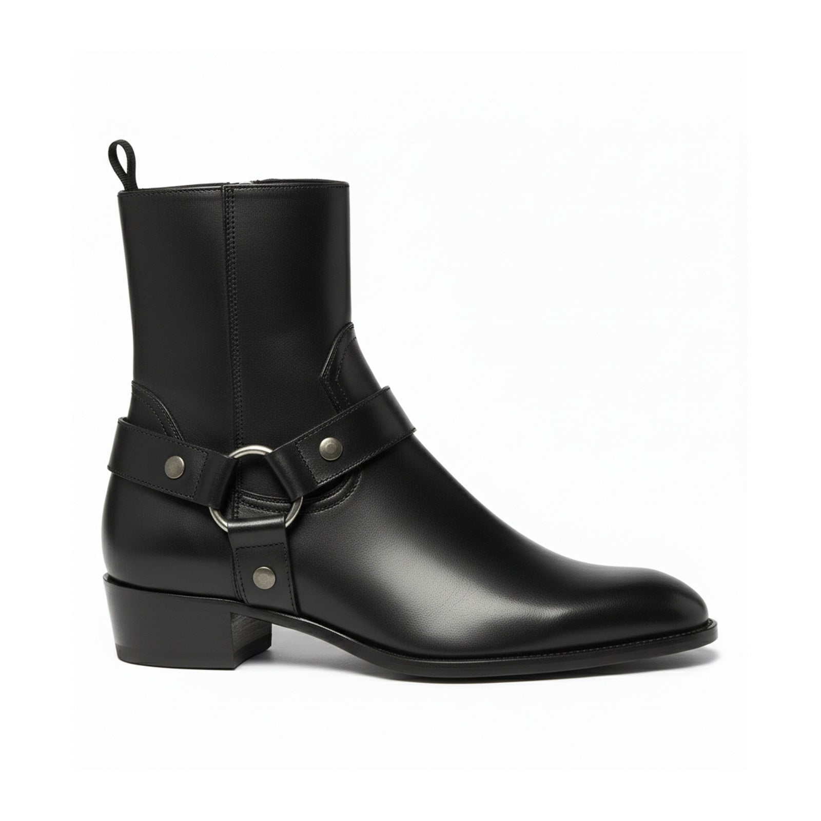 Men Fashion High Ankle Side Zipper Black Boot, Men Genuine Leather Boot - side-view