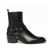 Men Fashion High Ankle Side Zipper Black Boot, Men Genuine Leather Boot - side-view