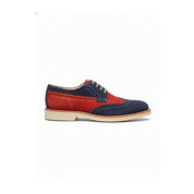 Men Two Tone Suede Leather Shoes, Derby Red and Navy Crepe Sole Shoes - side-view
