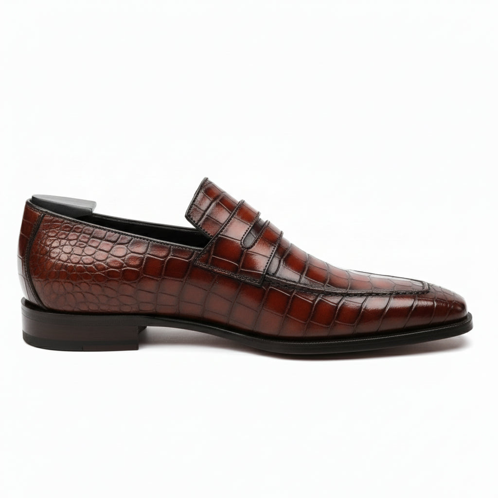Men's Alligator Embossed Leather Moccasins - side-view