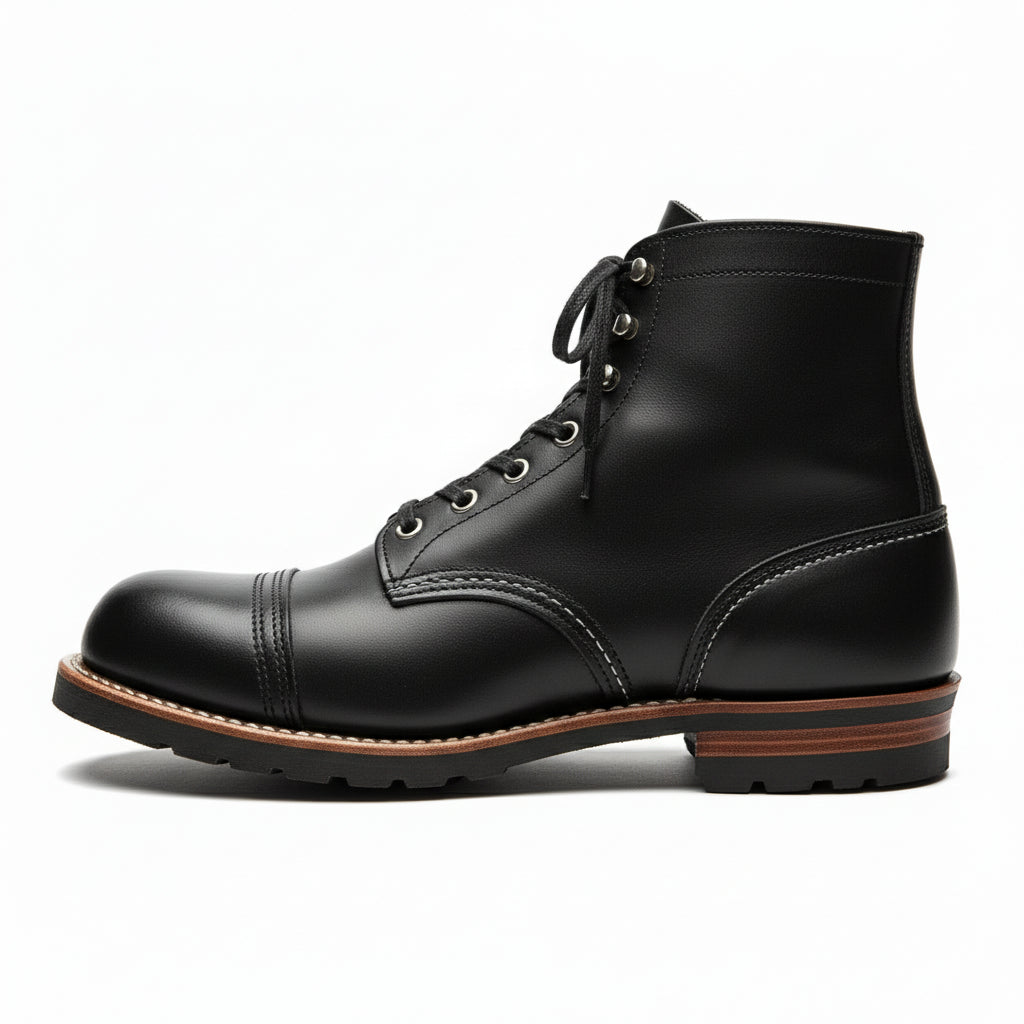 Men's Ankle High Black Leather Casual Boots - side-view