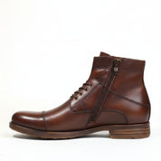 Men's Antique Brown Leather Ankle Boots with Side Zipper - side-view