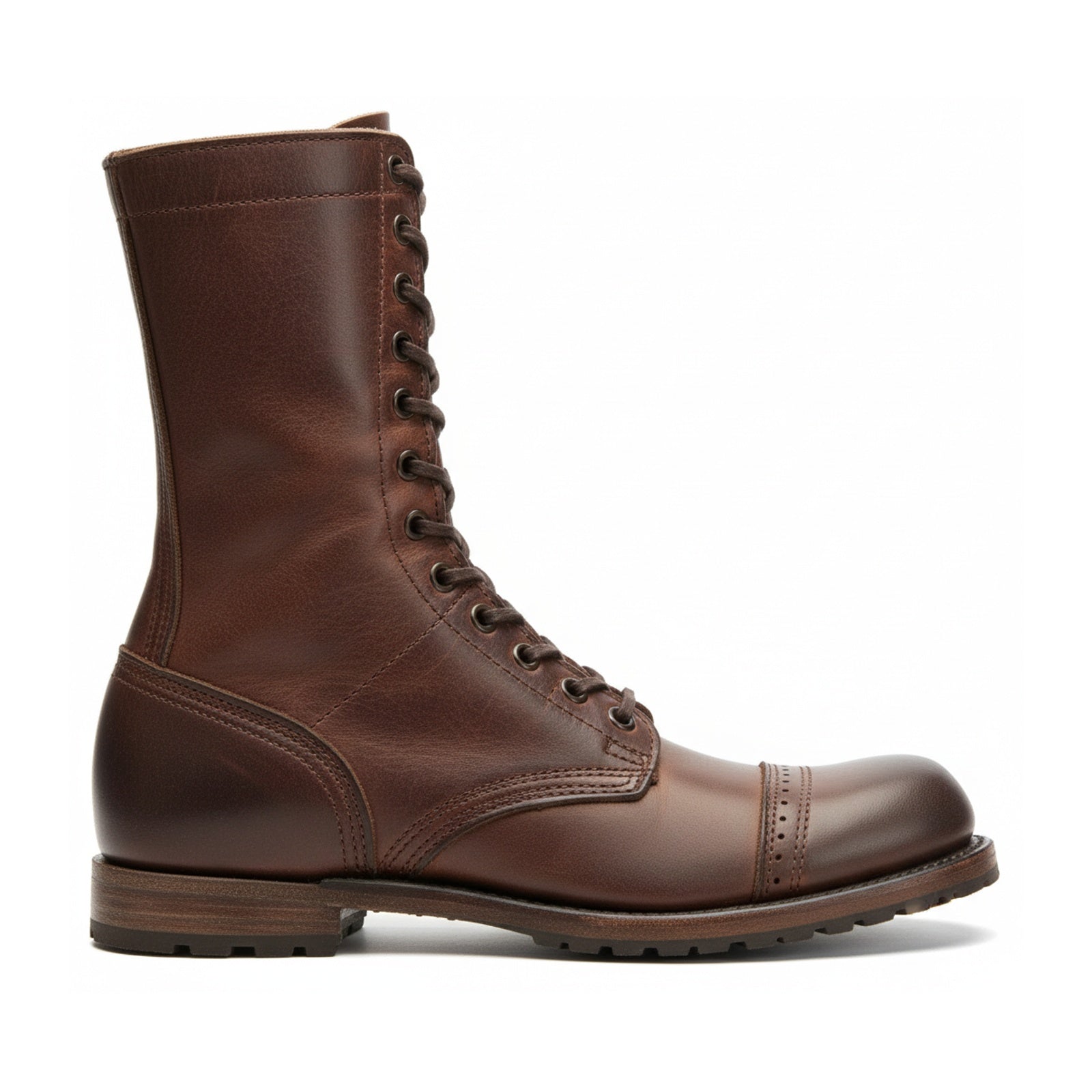 Men's Antique Brown Leather High Ankle Biker Boots - side-view