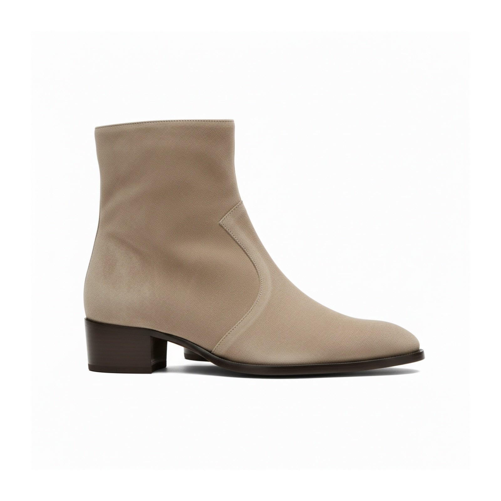 side-view - Men's Beige Suede Ankle Boots with Zipper Closure