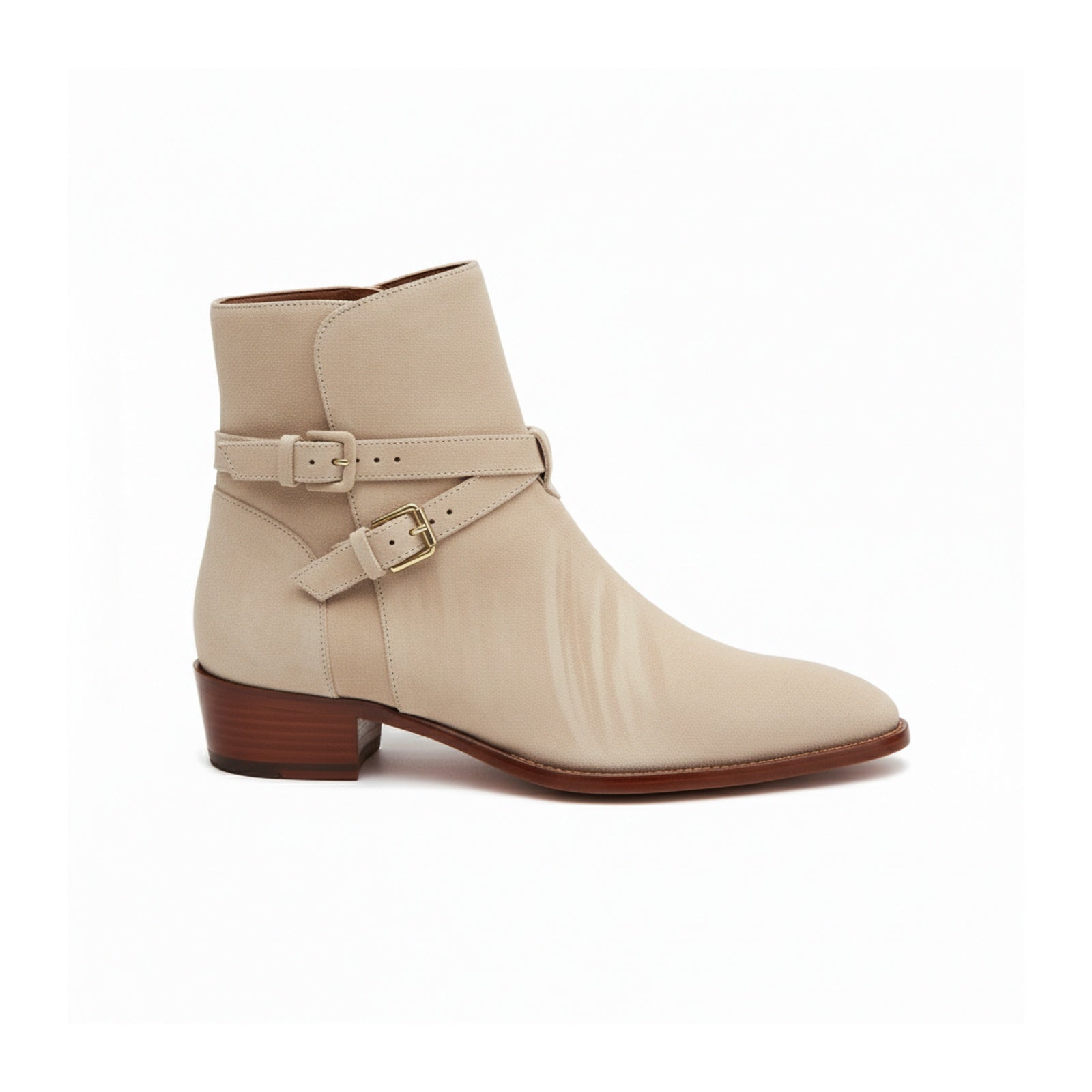 side-view - Men's Beige Suede Jodhpurs Boots with Ankle Strap