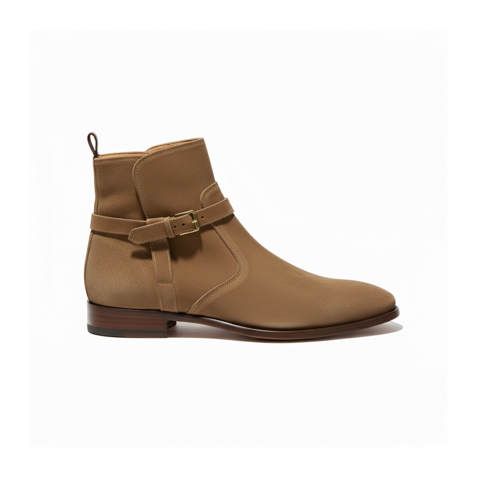 side-view - Men's Beige Suede Jodhpurs Boots with Monk Strap Closure