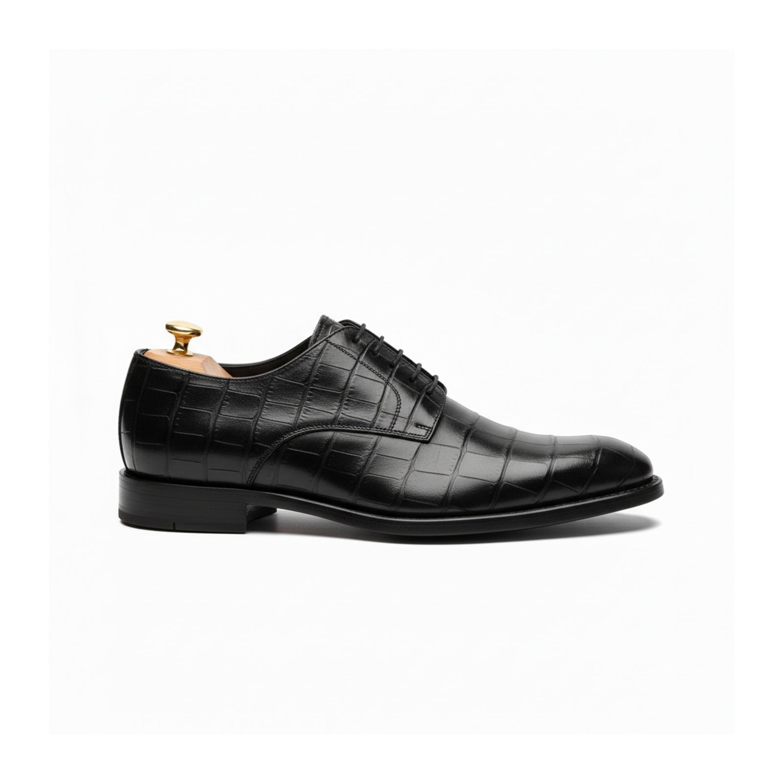 side-view - Men's Black Alligator Leather Oxford Shoes