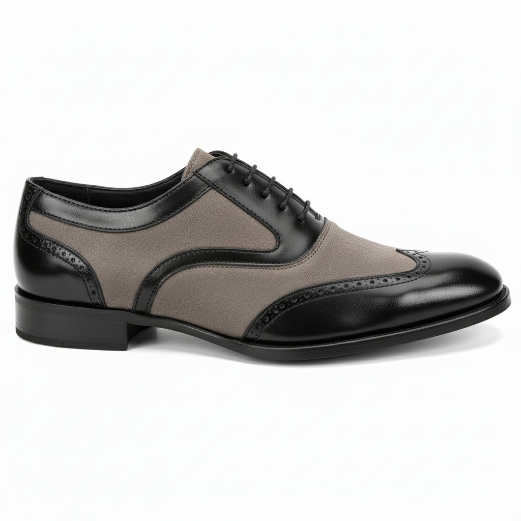 Men's Black and Gray Wingtip Brogue Tuxedo Dress Shoes - side-view