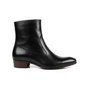 Men's Black Ankle Leather Boots with Side Zipper - side-view
