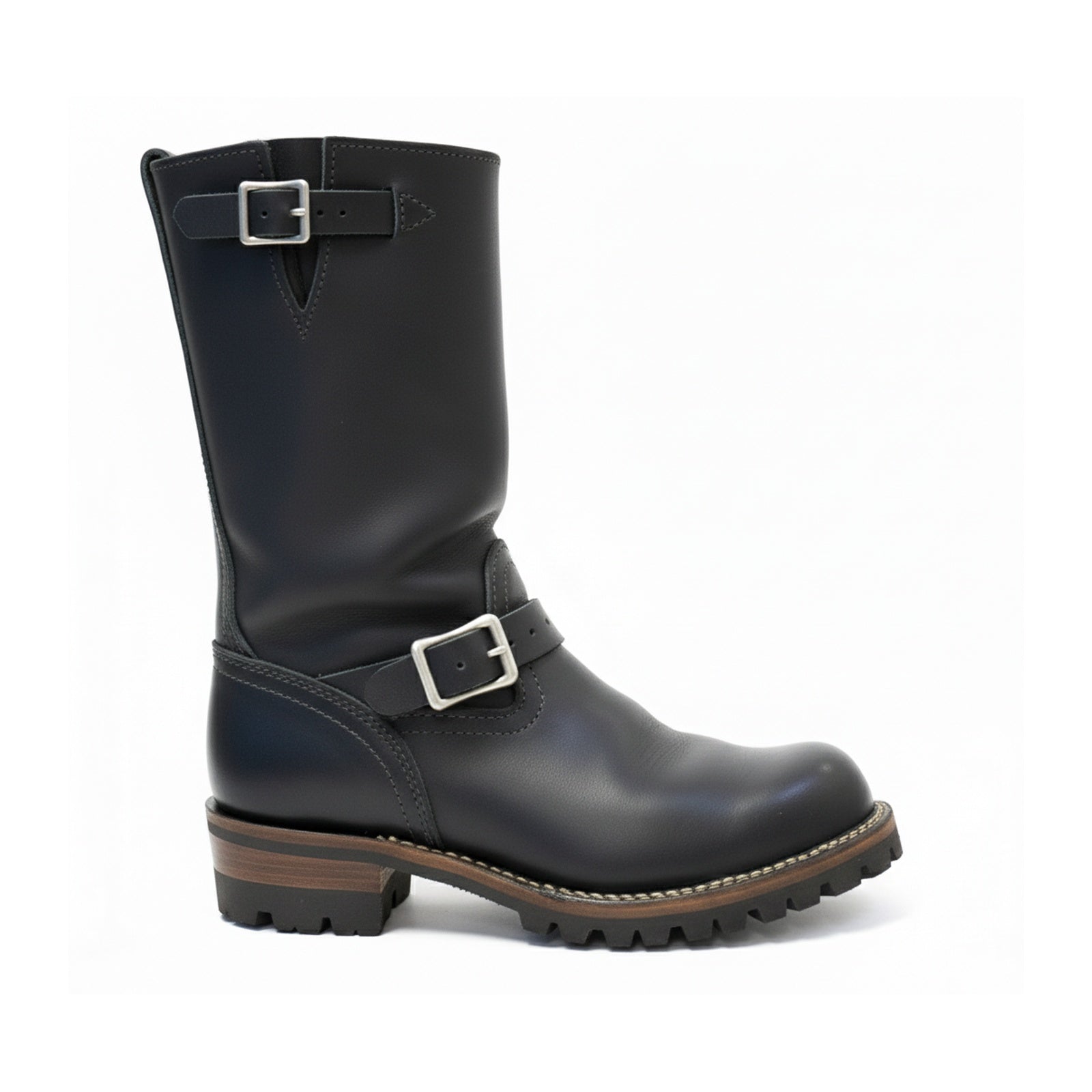 Men's Black Biker Leather Boots - side-view