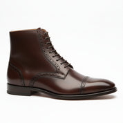 Men's Black Cap Toe Ankle Leather Lace-up Boots - side-view