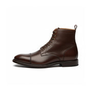 side-view - Men's Black Cap-Toe Leather Ankle Boots