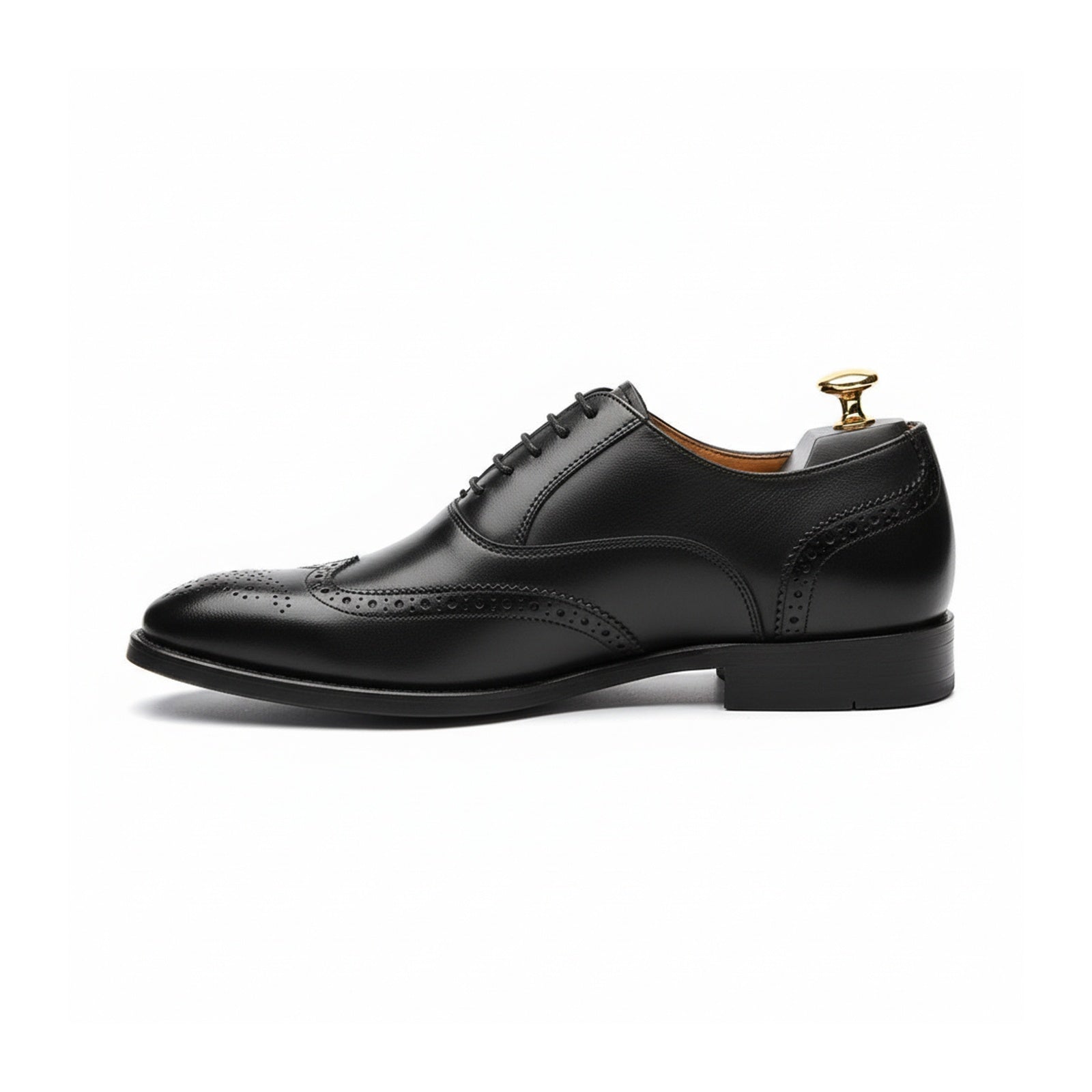 side-view - Men's Black Cow Leather Wingtip Brogues Dress Shoes