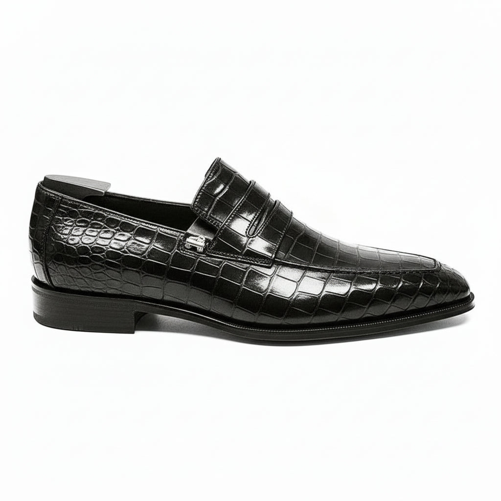 Men's Black Crocodile Embossed Leather Moccasins - side-view