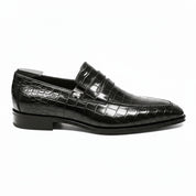 Men's Black Crocodile Embossed Leather Moccasins - side-view