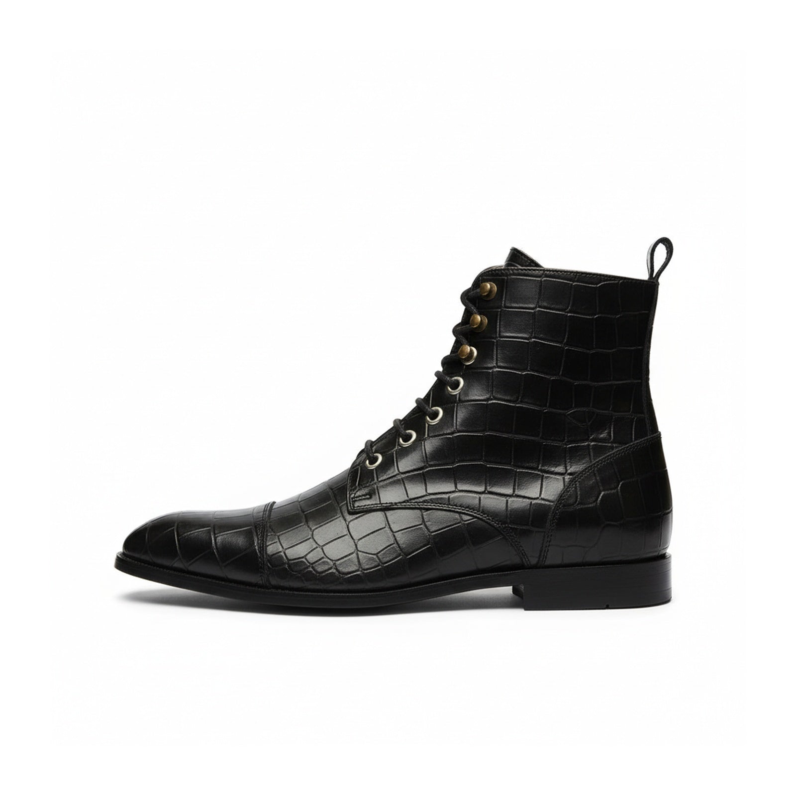 side-view - Men's Black Crocodile Leather Lace-Up Boots