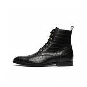side-view - Men's Black Crocodile Leather Lace-Up Boots