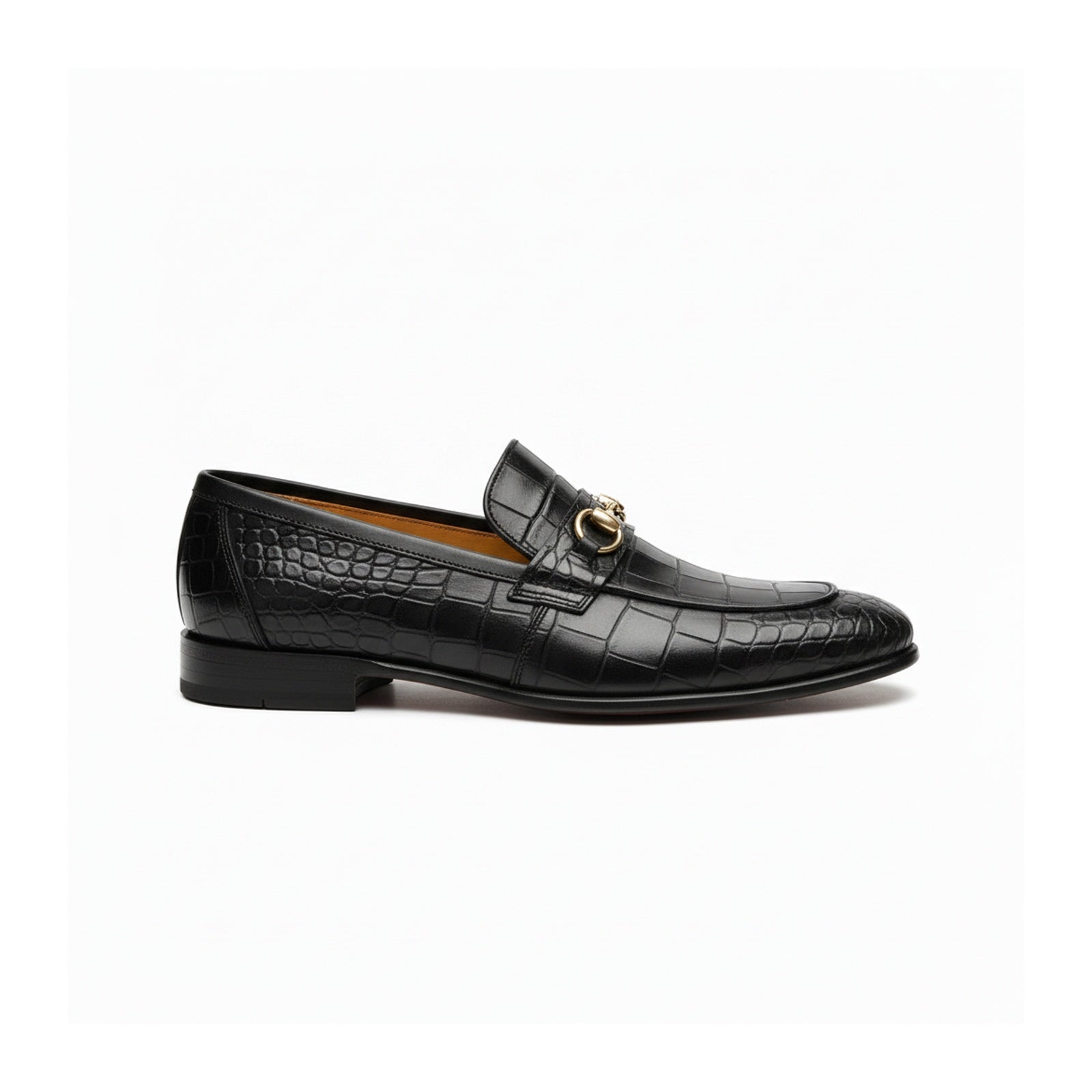 side-view - Men's Black Crocodile Leather Moccasin Loafers