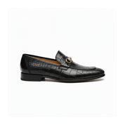 side-view - Men's Black Crocodile Leather Moccasin Loafers