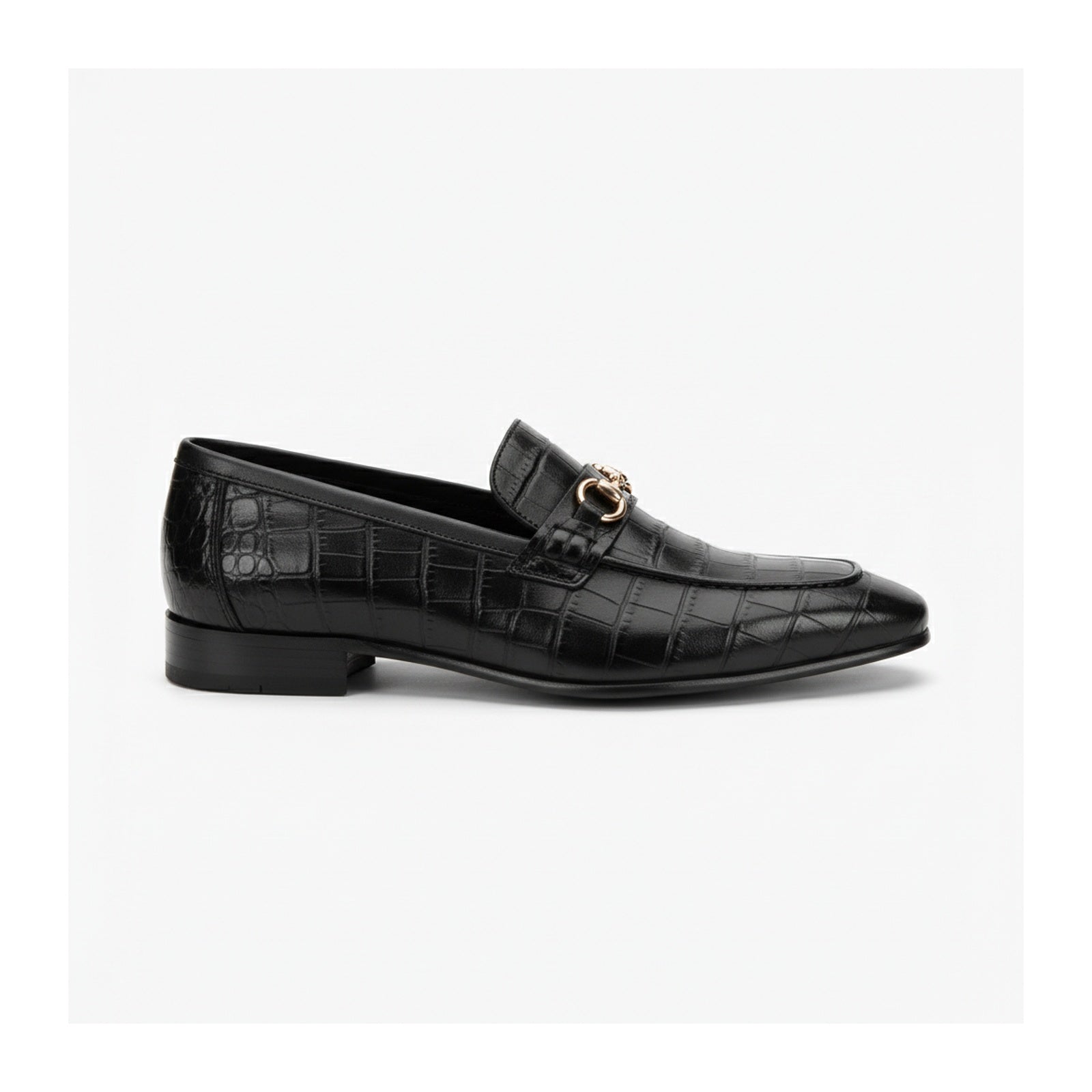 side-view - Men's Black Crocodile Leather Moccasins