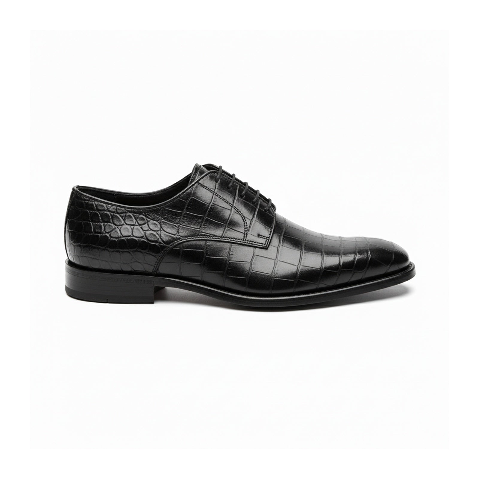 side-view - Men's Black Crocodile Patterned Leather Oxfords