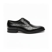 side-view - Men's Black Crocodile Patterned Leather Oxfords