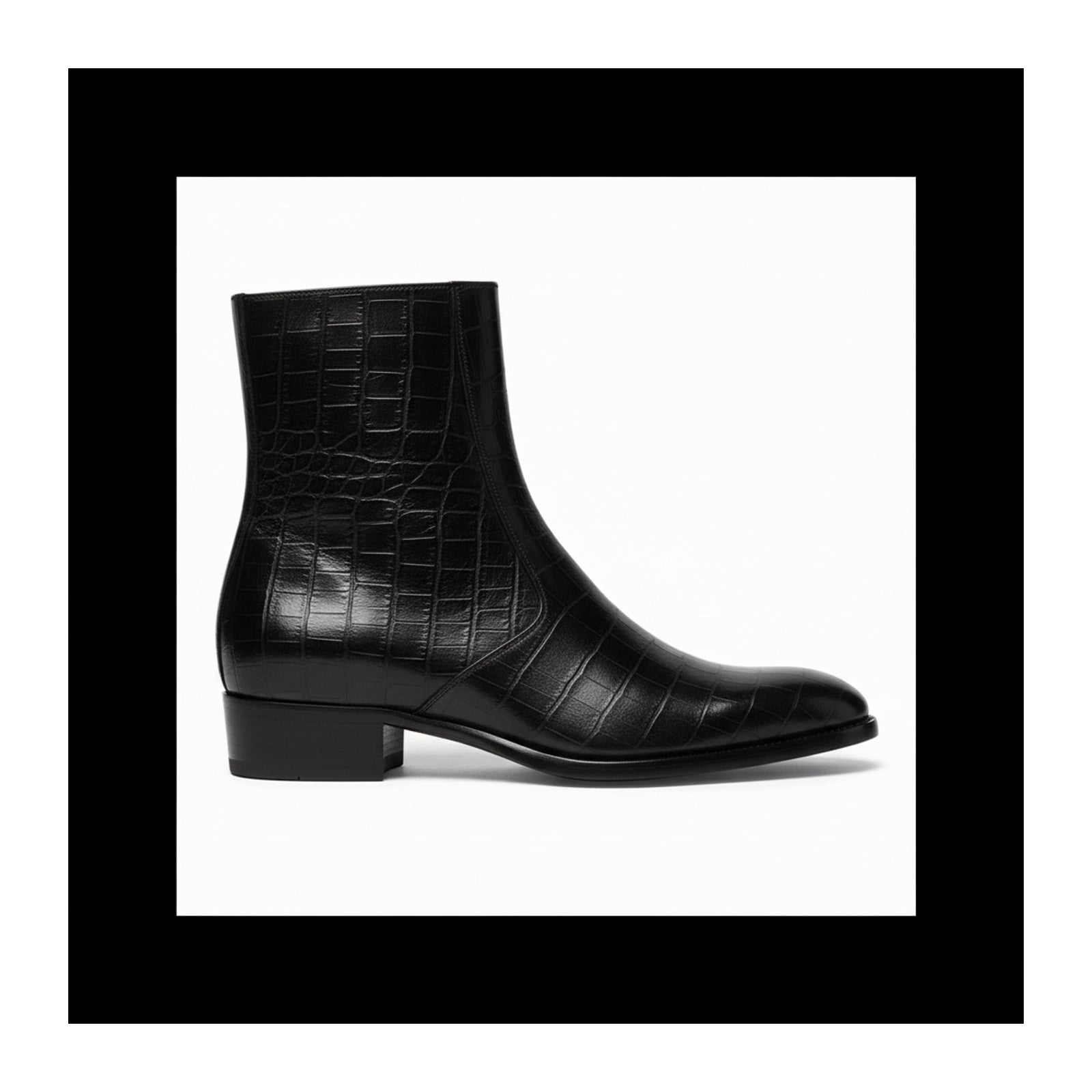 side-view - Men's Black Crocodile Zipper Leather Boots