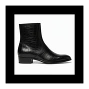 side-view - Men's Black Crocodile Zipper Leather Boots