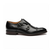 side-view - Men's Black Double Monk Strap Leather Shoes