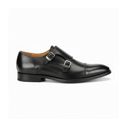 side-view - Men's Black Double Monk Strap Leather Shoes