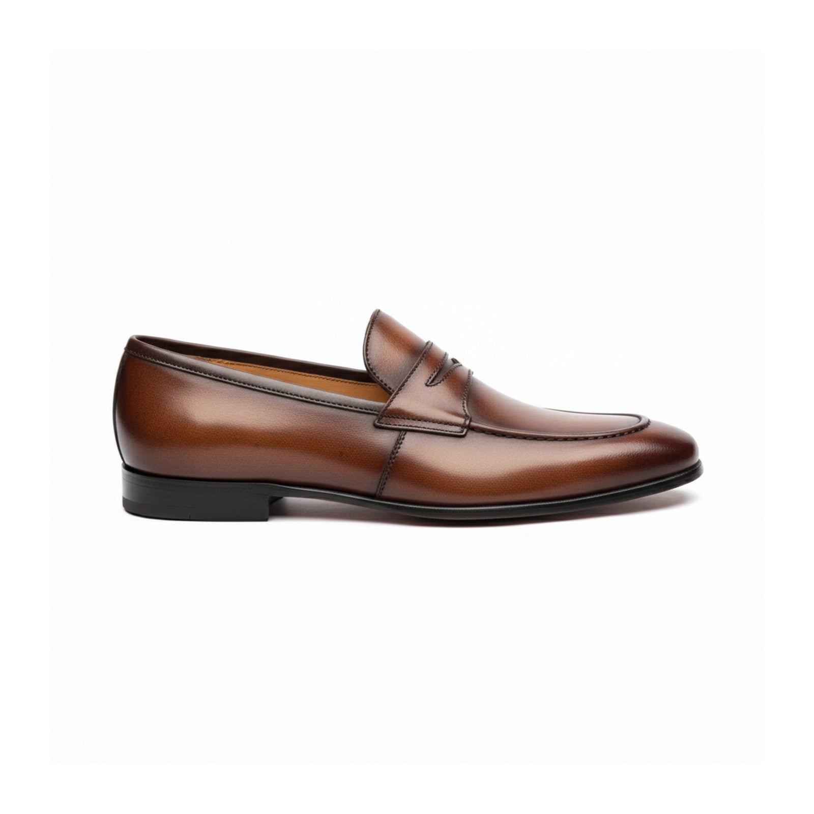 side-view - Men's Black Genuine Leather Formal Penny Loafer Shoes