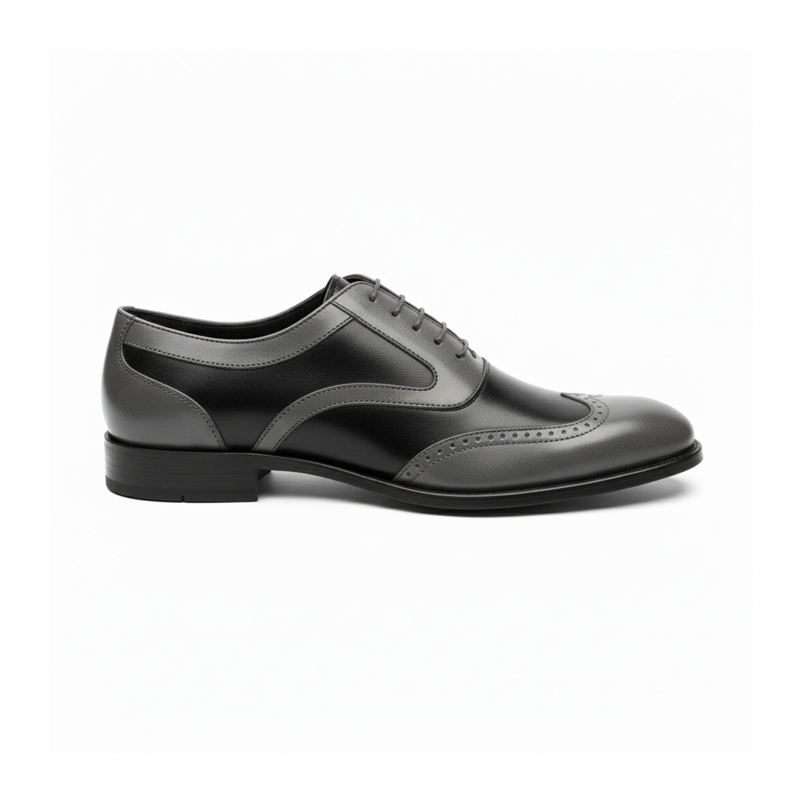 side-view - Men's Black & Gray Leather Wingtip Formal Shoes