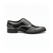 side-view - Men's Black & Gray Leather Wingtip Formal Shoes