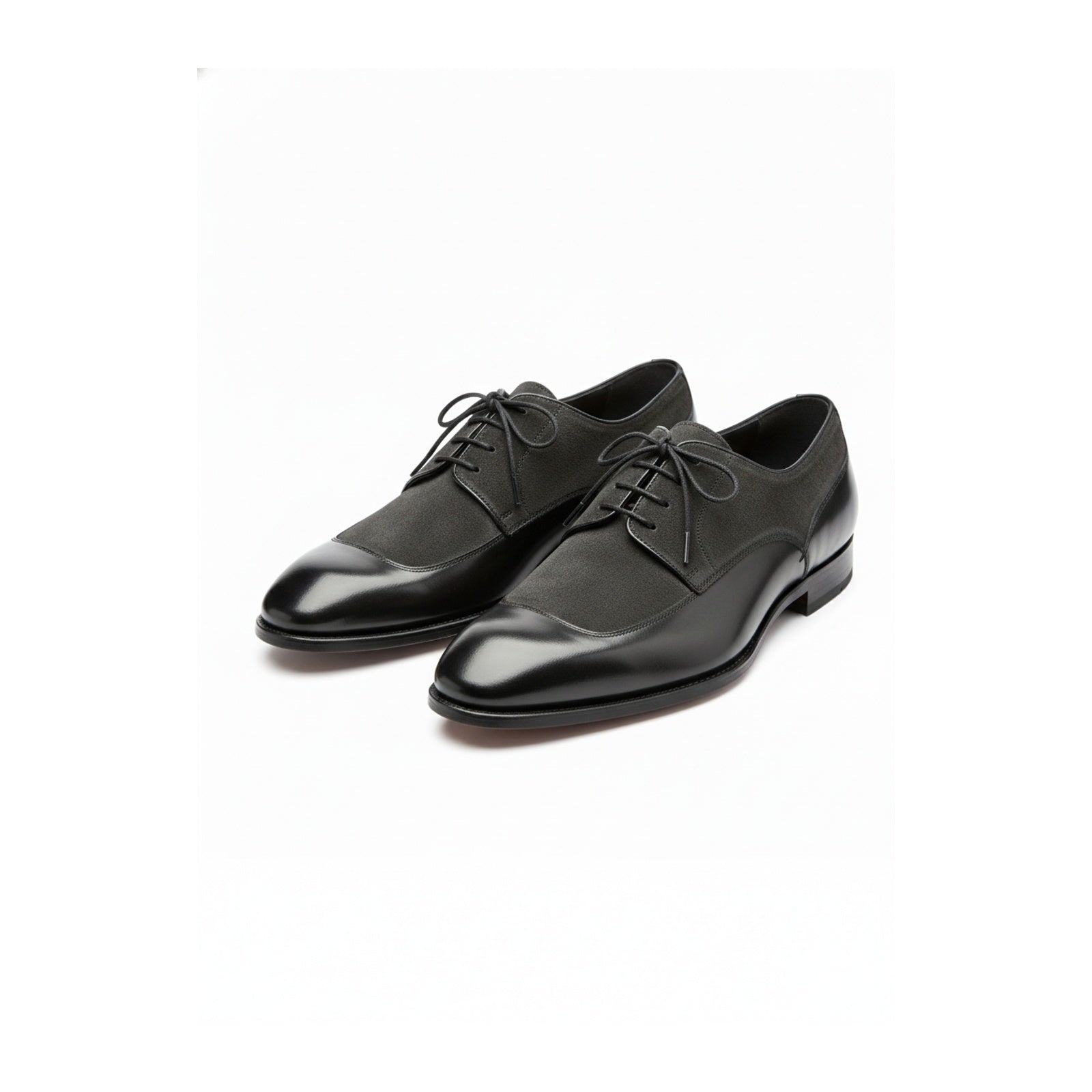 Men's Black Gray Moccasin Business Shoes, Real Leather Suede - side-view