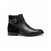side-view - Men's Black Leather Ankle Boots with Monk Closure