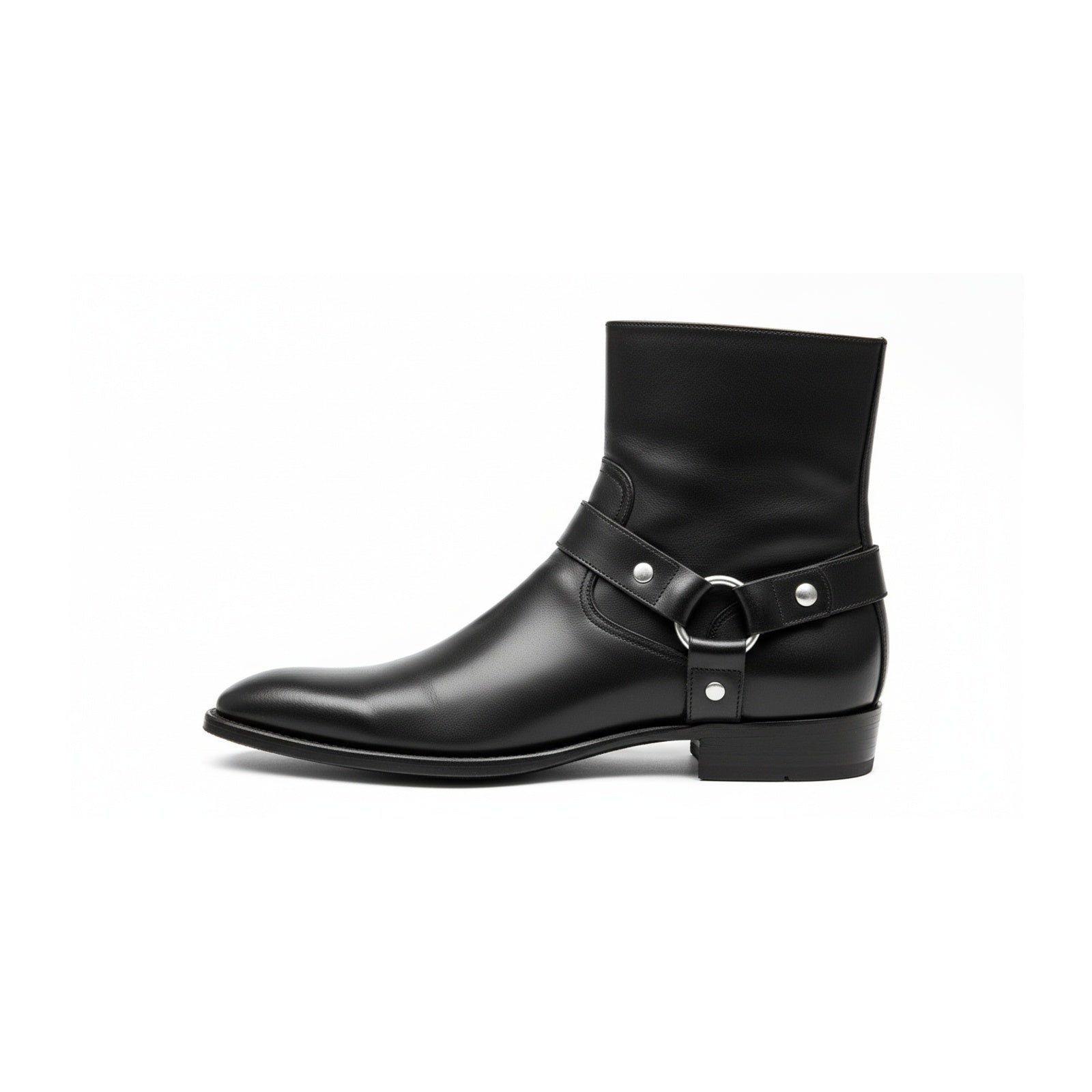 Men's Black Leather Ankle Boots with Side Zipper - side-view