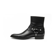 Men's Black Leather Ankle Boots with Side Zipper - side-view