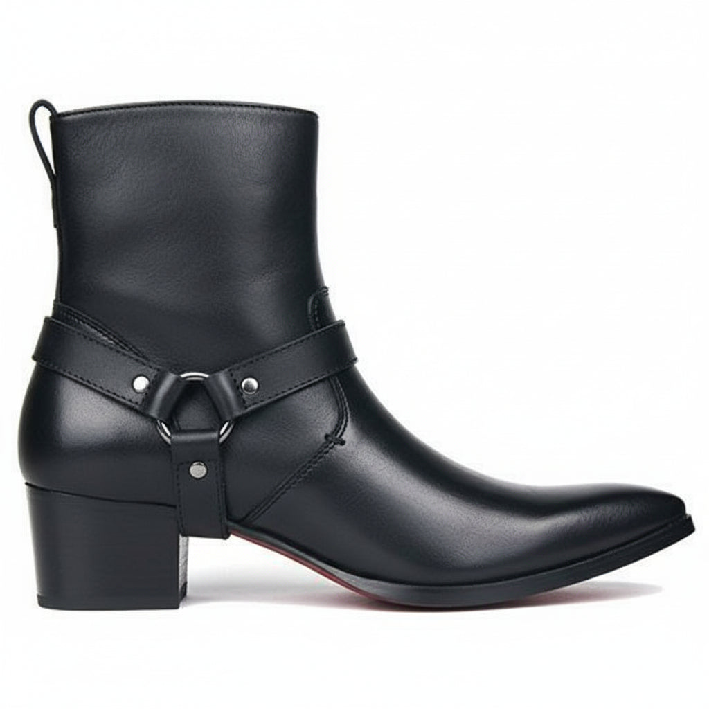 Men's Black Leather Ankle Designer Boots - side-view