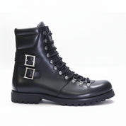 Men's Black Leather Biker Ankle Boots - side-view