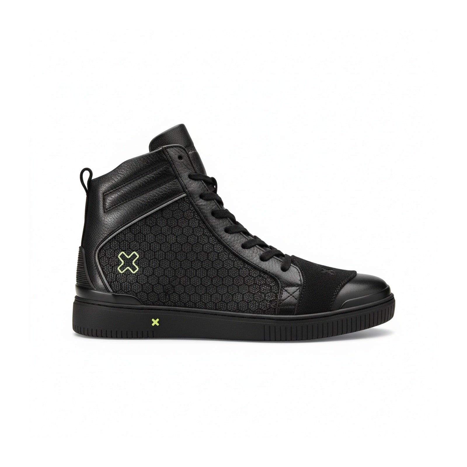 side-view - Men's Black Leather Biker Boots