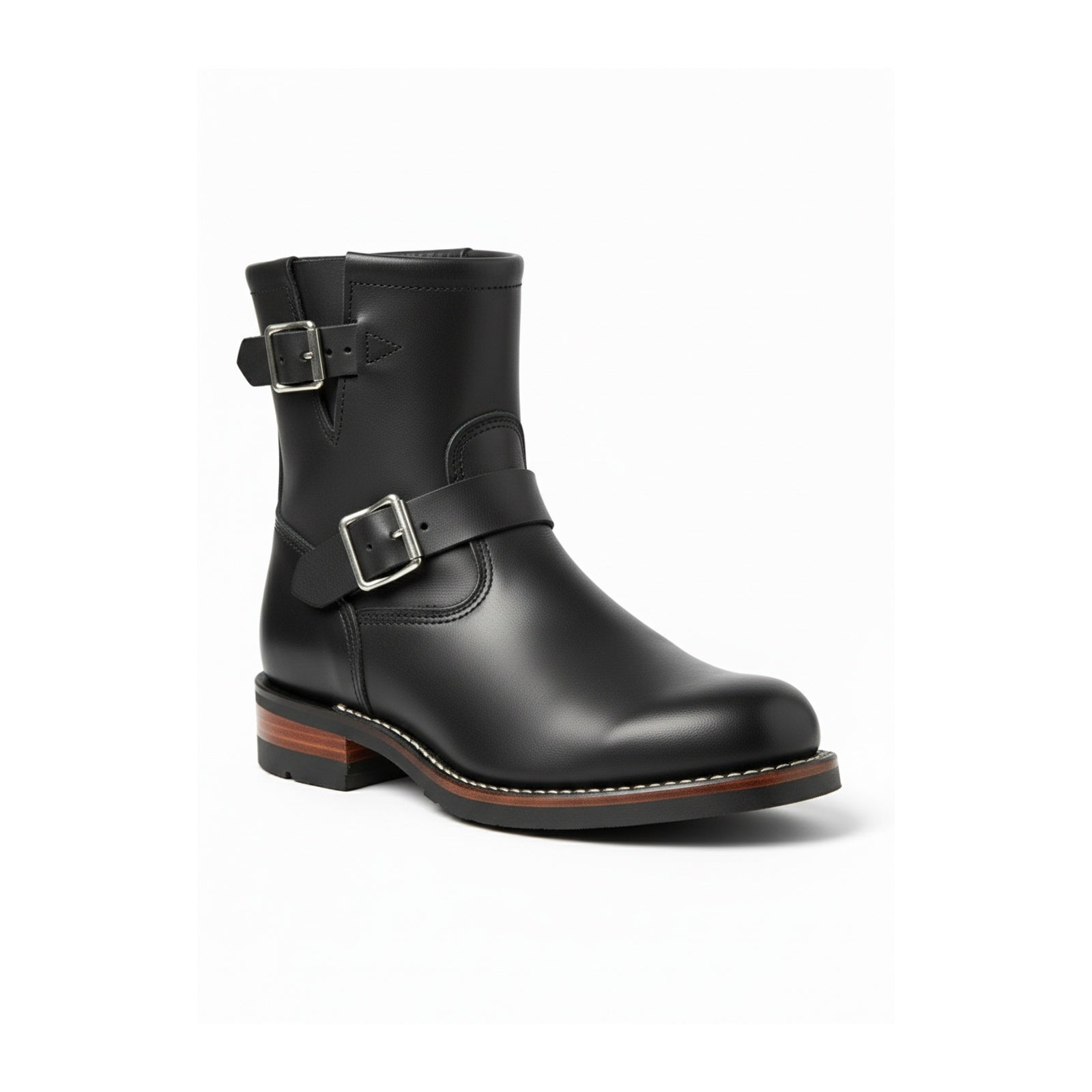 Men's Black Leather Biker Rider Boots - side-view