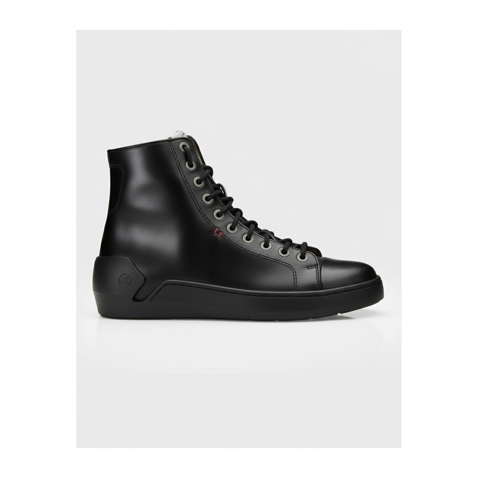 side-view - Men's Black Leather Biker Sneakers