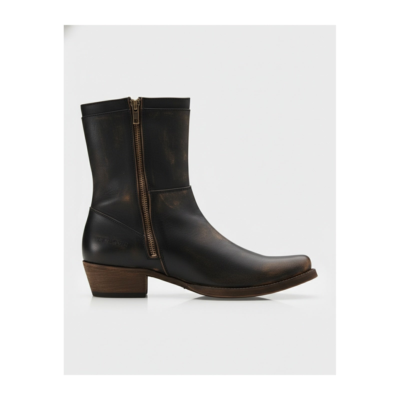 side-view - Men's Black Leather Biking Boots