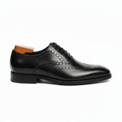 side-view - Men's Black Leather Brogue Wingtip Dress Shoes