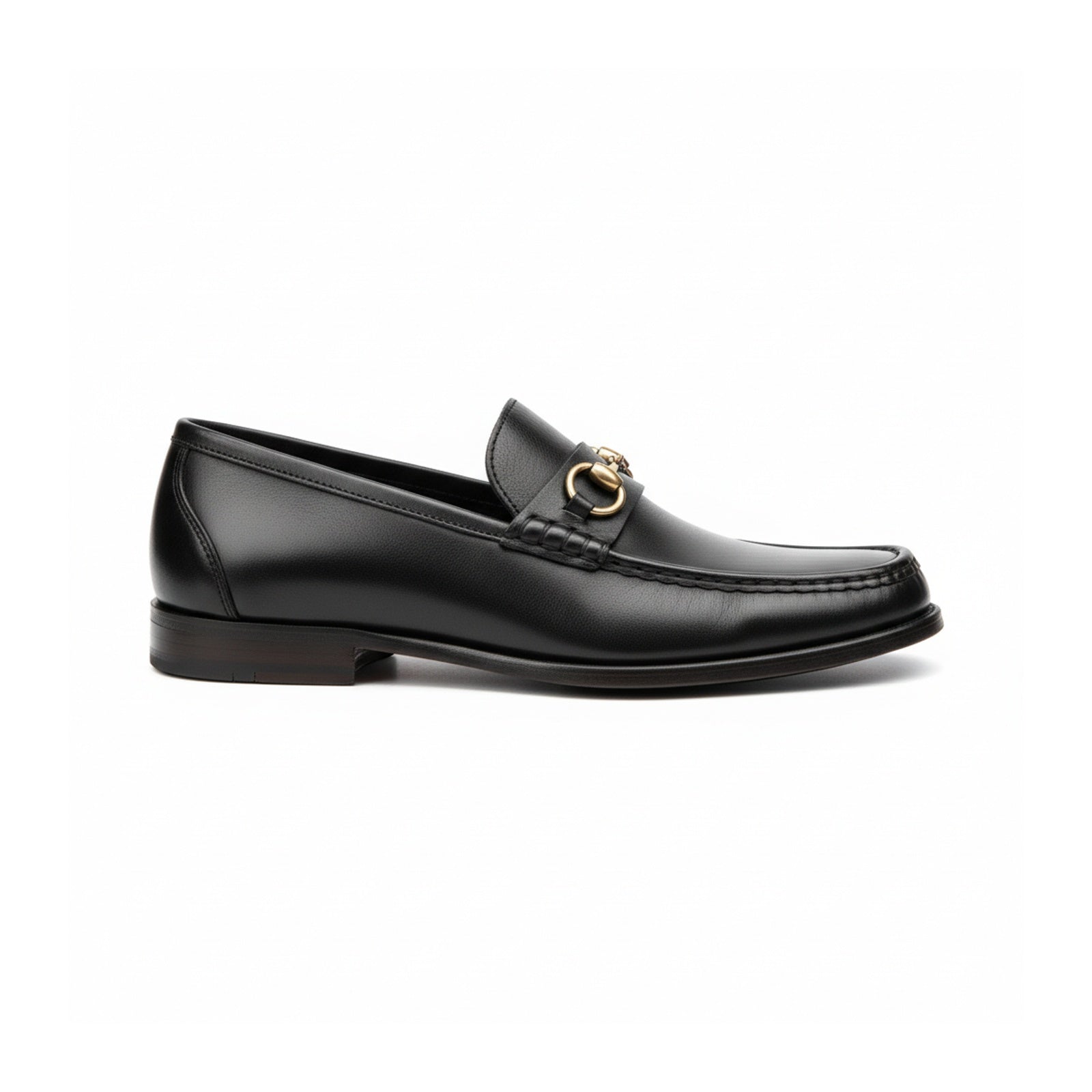 side-view - Men's Black Leather Buckle Loafer Shoes