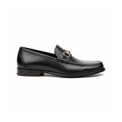 side-view - Men's Black Leather Buckle Loafer Shoes
