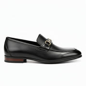 side-view - Men's Black Leather Buckle Loafers