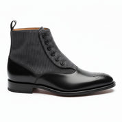 side-view - Men's Black Leather Button Boots with Two-Toned Design