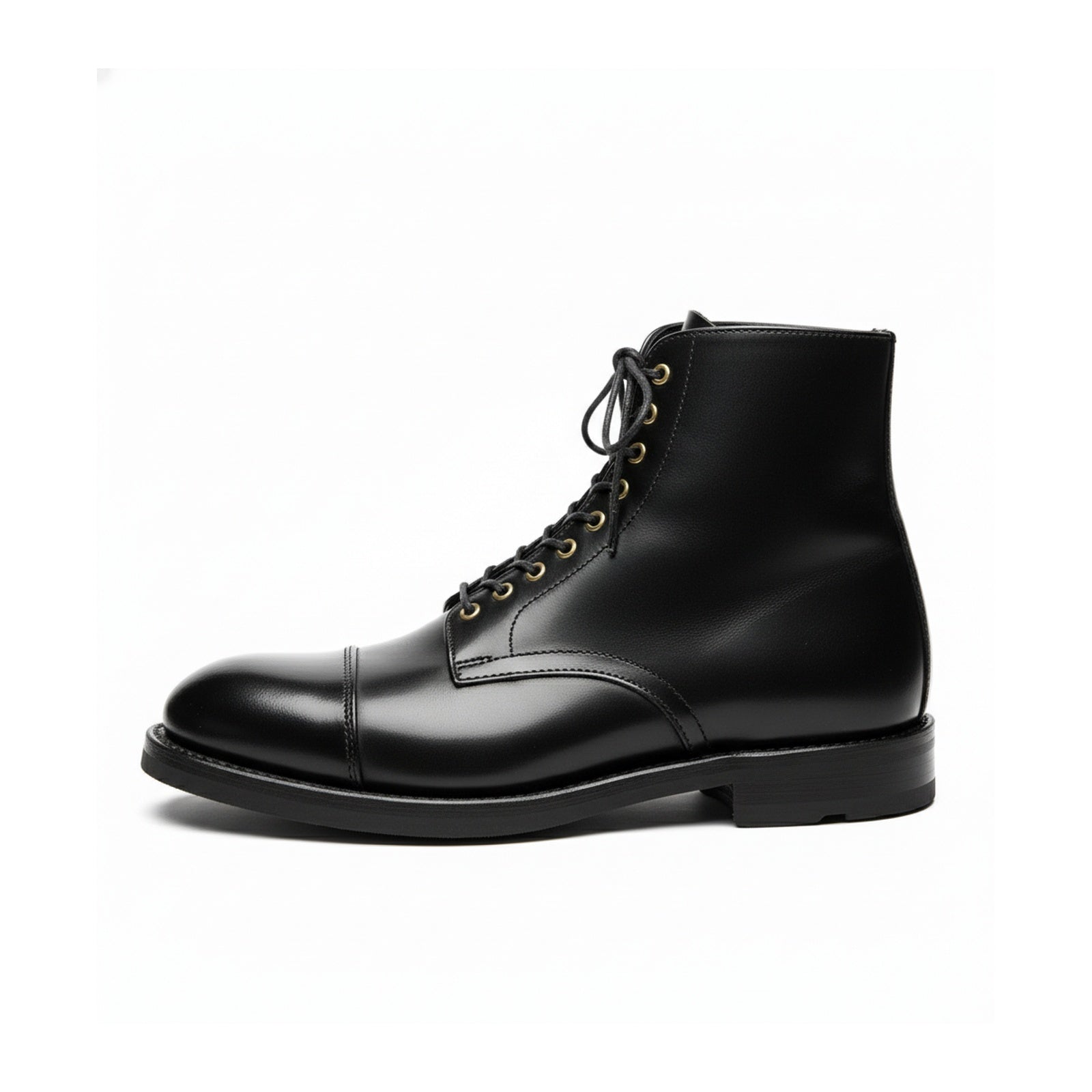side-view - Men's Black Leather Cap Toe Boots