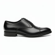 side-view - Men's Black Leather Cap-Toe Derby Shoes